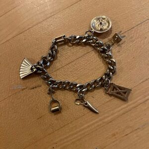 Vintage Coro Silver Tone Charm Bracelet 6 Charms Ladder Diary Scissors Compass